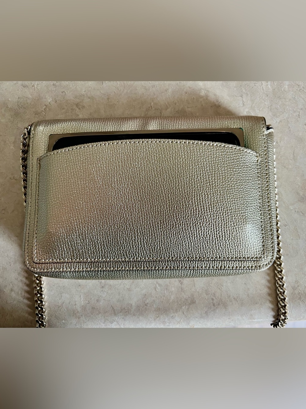 Kate Spade New York Metallic Gold Crossbody Wallet Purse Chain Strap Leather - Picture 10 of 11